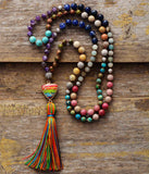 Natural Stones Chakra Charm Tassel Rosary Necklace