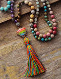 Natural Stones Chakra Charm Tassel Rosary Necklace