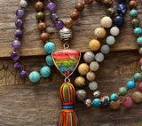 Natural Stones Chakra Charm Tassel Rosary Necklace