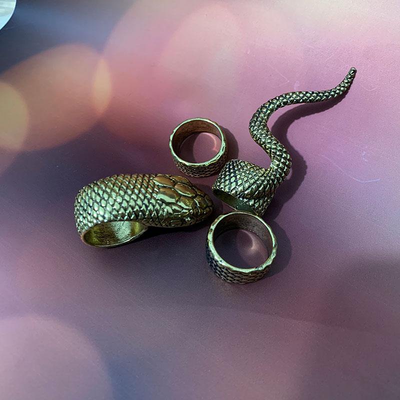 4Pcs/Set Gothic Snake Midi Ring Set | Vintage Punk Metal Knuckle Joint Rings - Woodland Gatherer