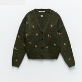 Woodland Forest Knit Cardigan with Embroidered Woodland Vibes