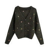 Woodland Forest Knit Cardigan with Embroidered Woodland Vibes