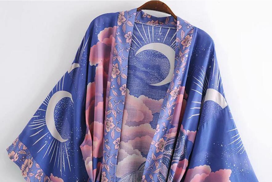 Crescent Moon & Pink Clouds | Kimono Jacket - Woodland Gatherer