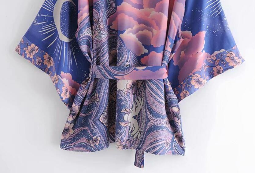 Crescent Moon & Pink Clouds | Kimono Jacket - Woodland Gatherer