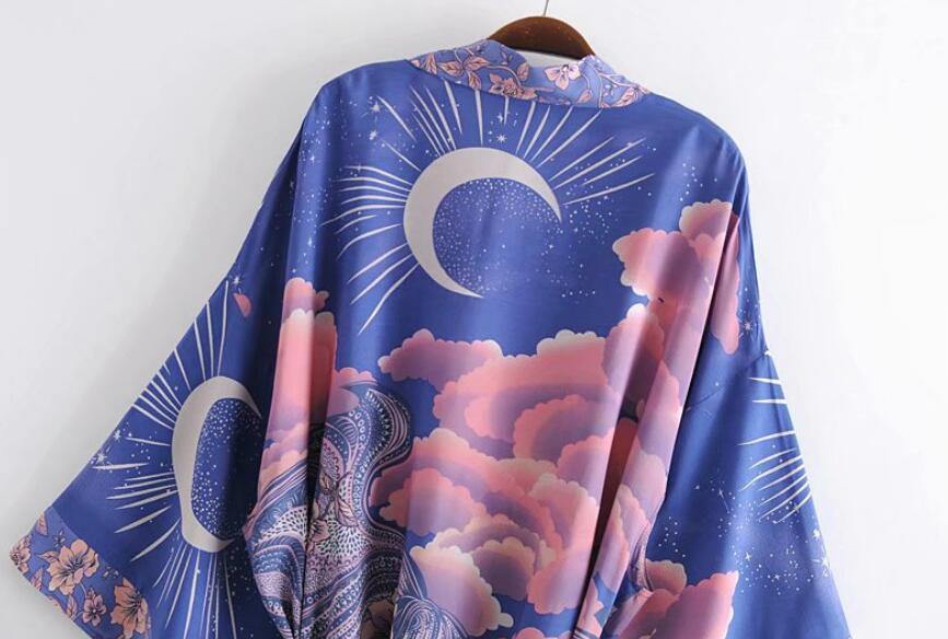 Crescent Moon & Pink Clouds | Kimono Jacket - Woodland Gatherer