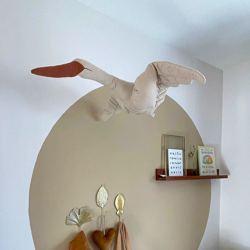 Linen Flying Swan Hanging Stuffed Toy