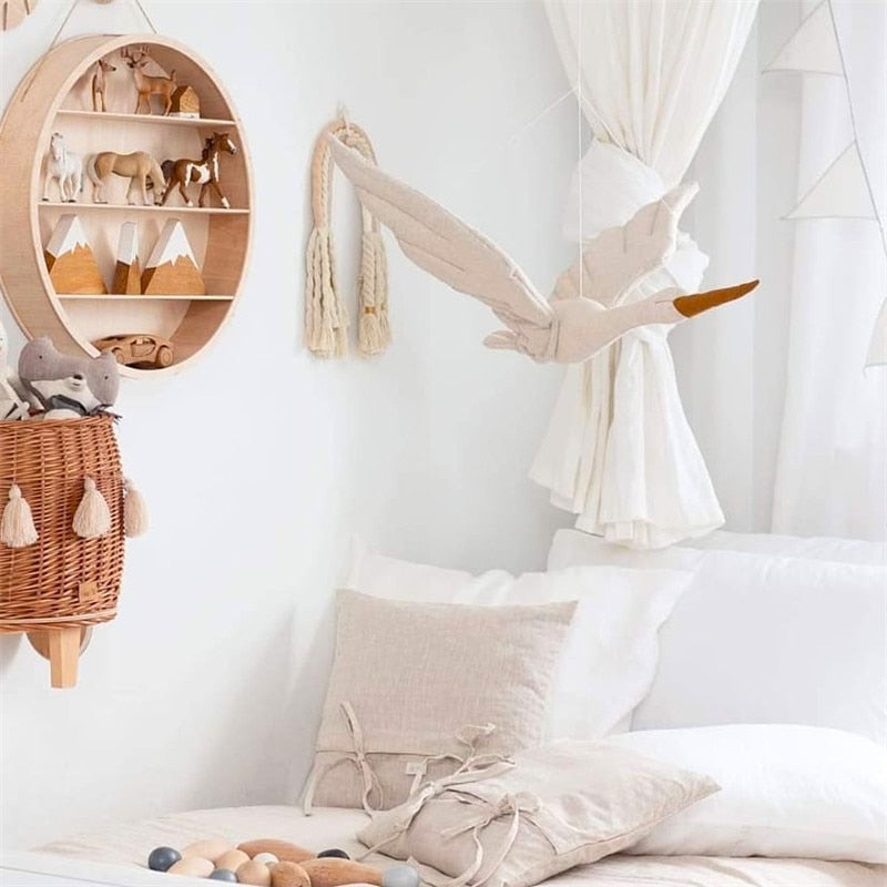 Linen Flying Swan Hanging Stuffed Toy