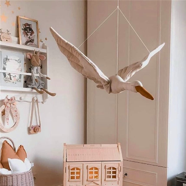 Linen Flying Swan Hanging Stuffed Toy