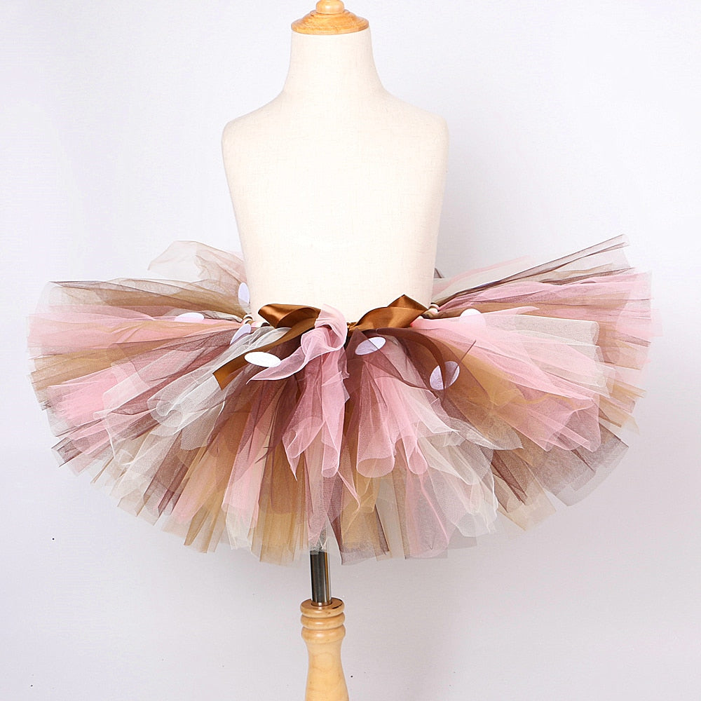 Fluffy Brown Deer Girl Tutu Skirt Christmas Costume Kids Reindeer Tulle Skirt 1-14 Years