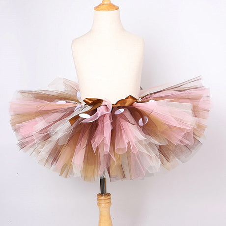 Fluffy Brown Deer Girl Tutu Skirt Christmas Costume Kids Reindeer Tulle Skirt 1-14 Years