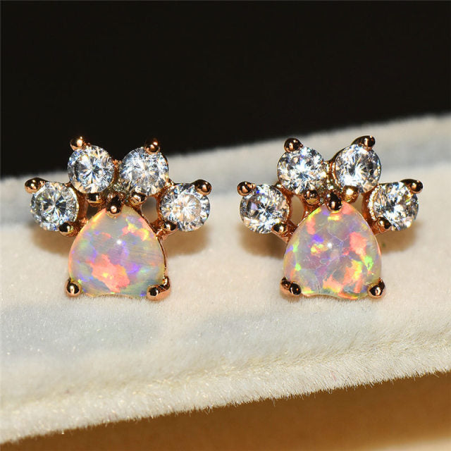 Pet Paw Rose Gold Cubic Zirconia Stud Earrings