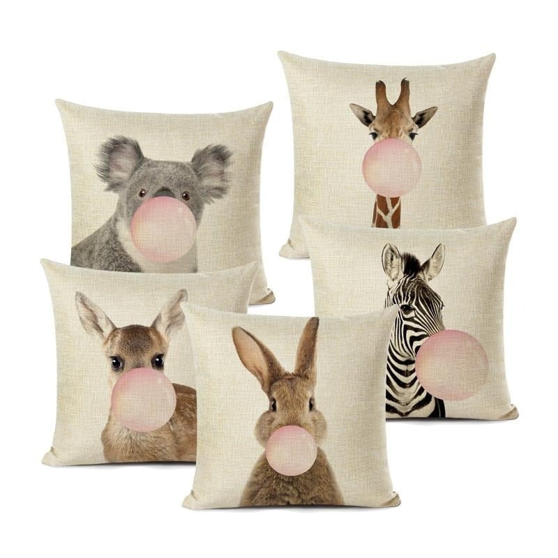 Bubblegum Animal Friends Linen Cushion Covers
