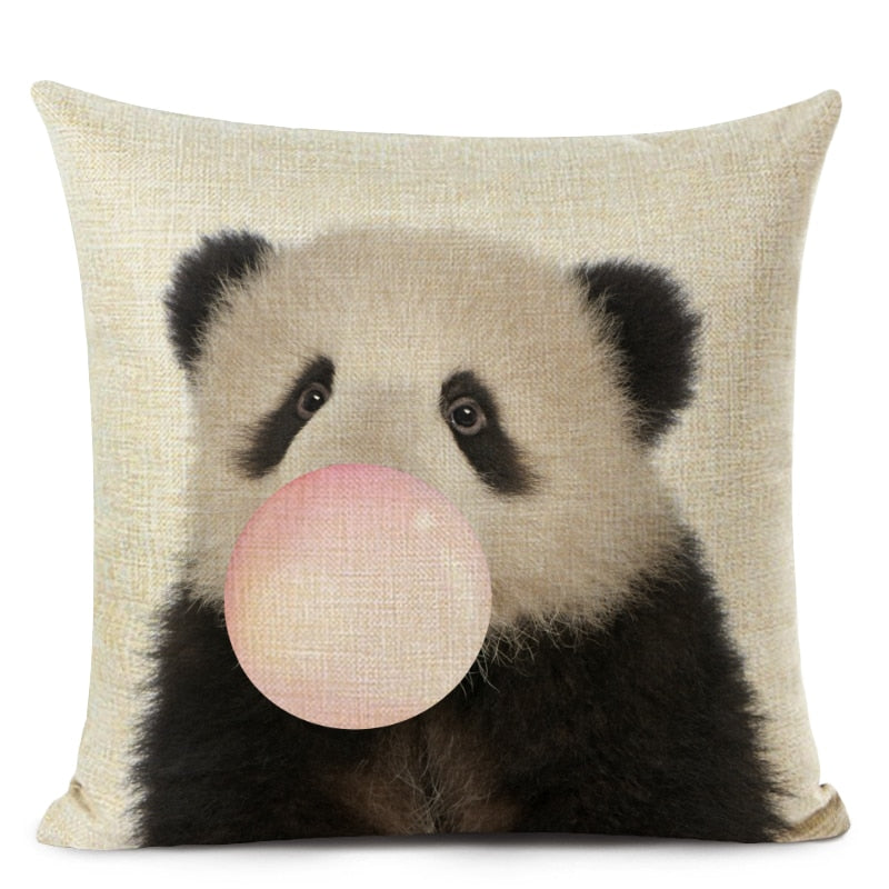 Bubblegum Animal Friends Linen Cushion Covers