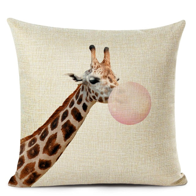 Bubblegum Animal Friends Linen Cushion Covers