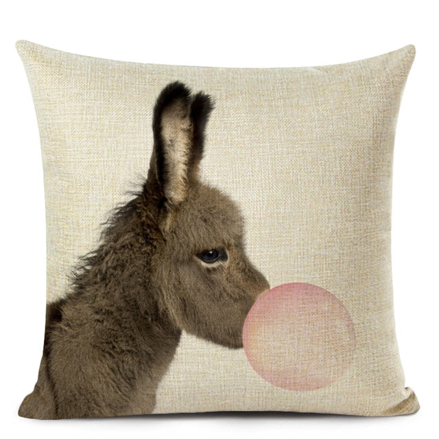 Bubblegum Animal Friends Linen Cushion Covers