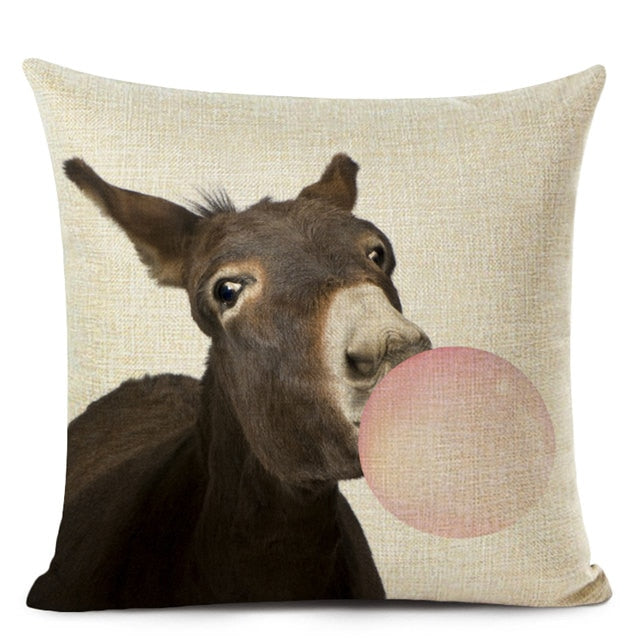 Bubblegum Animal Friends Linen Cushion Covers