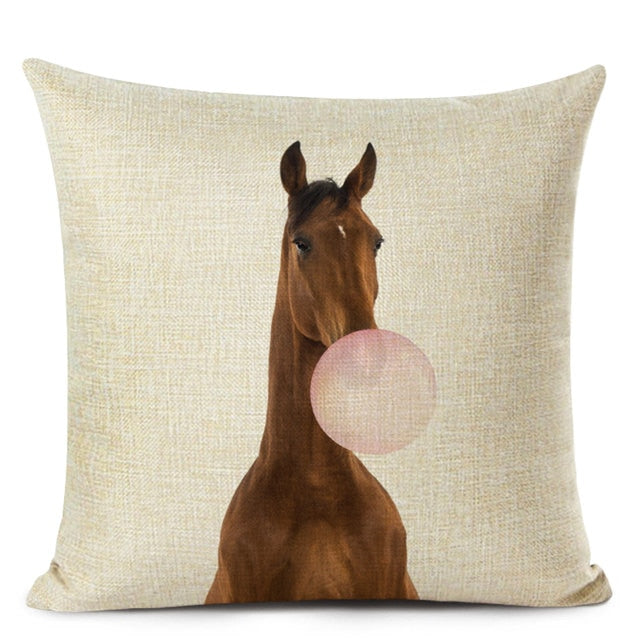 Bubblegum Animal Friends Linen Cushion Covers