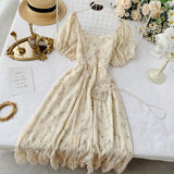 Fairy Maiden Dress Vintage French Inspired Puff Sleeve Floral Lace Dress