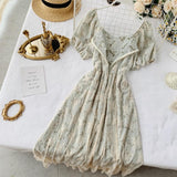 Fairy Maiden Dress Vintage French Inspired Puff Sleeve Floral Lace Dress