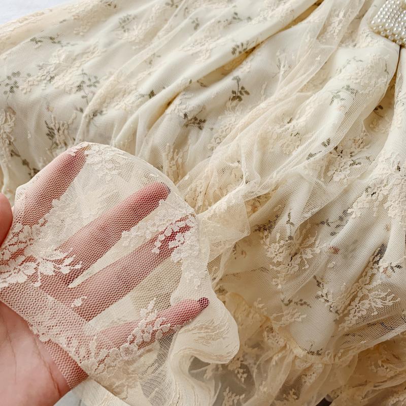 Fairy Maiden Dress Vintage French Inspired Puff Sleeve Floral Lace Dress