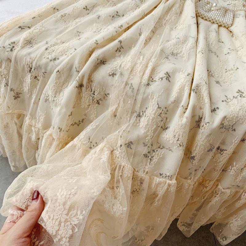 Fairy Maiden Dress Vintage French Inspired Puff Sleeve Floral Lace Dress