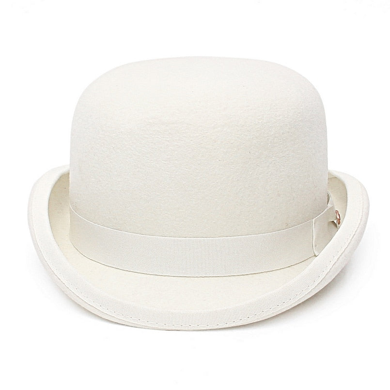 White Bowler Hat 100% Wool Felt