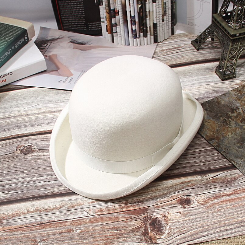 White Bowler Hat 100% Wool Felt