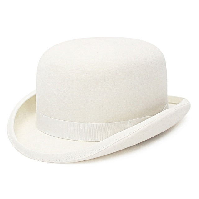 White Bowler Hat 100% Wool Felt