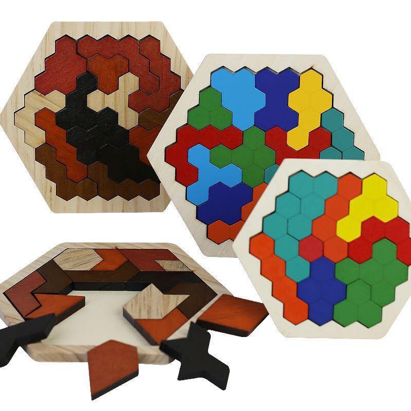 Wooden Hexagon Honeycomb Kids Puzzle Toy Colourful Shapes Educational Toys - Woodland Gatherer