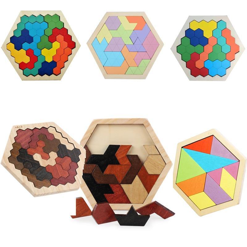 Wooden Hexagon Honeycomb Kids Puzzle Toy Colourful Shapes Educational Toys - Woodland Gatherer