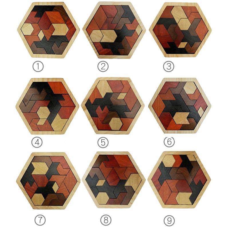 Wooden Hexagon Honeycomb Kids Puzzle Toy Colourful Shapes Educational Toys - Woodland Gatherer