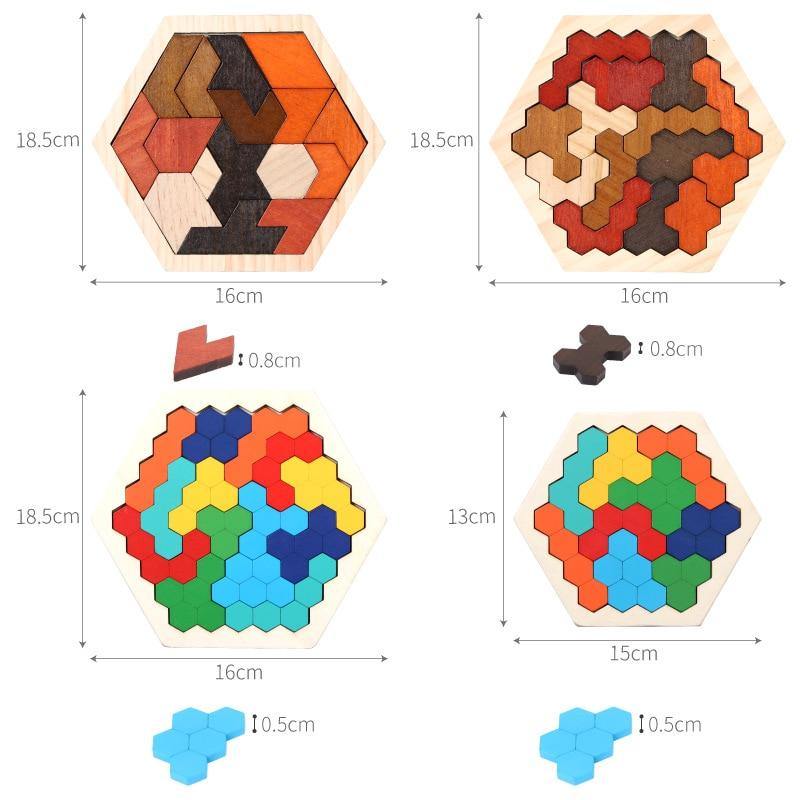 Wooden Hexagon Honeycomb Kids Puzzle Toy Colourful Shapes Educational Toys - Woodland Gatherer