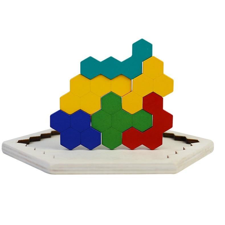 Wooden Hexagon Honeycomb Kids Puzzle Toy Colourful Shapes Educational Toys - Woodland Gatherer