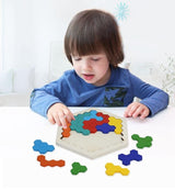 Wooden Hexagon Honeycomb Kids Puzzle Toy Colourful Shapes Educational Toys - Woodland Gatherer