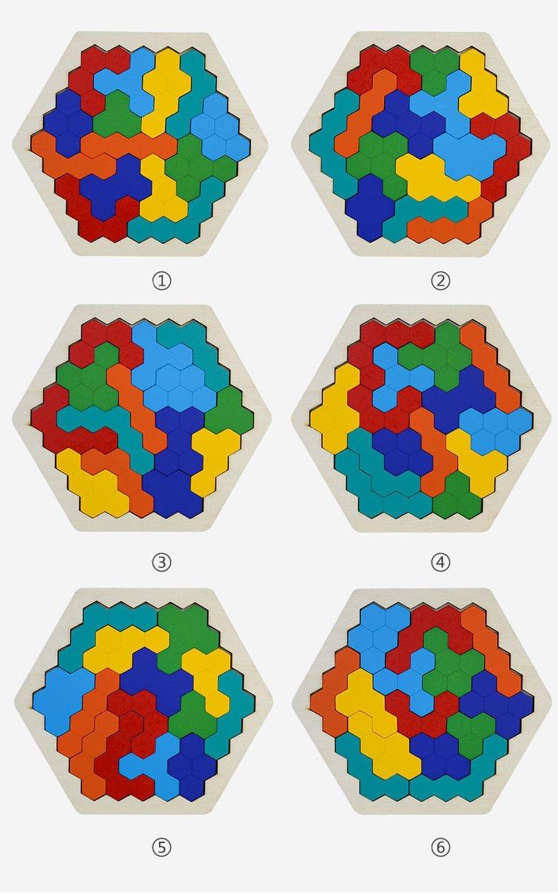 Wooden Hexagon Honeycomb Kids Puzzle Toy Colourful Shapes Educational Toys - Woodland Gatherer