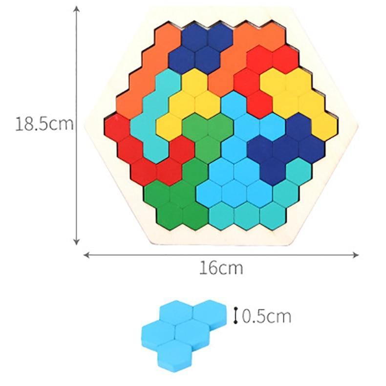 Wooden Hexagon Honeycomb Kids Puzzle Toy Colourful Shapes Educational Toys - Woodland Gatherer