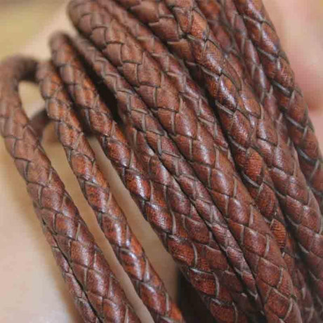 1 Meters Brown Handcrafted Round Braided Woven Genuine Leather Cords 3mm 4mm 5mm  DIY Bracelet Jewellery Making - Woodland Gatherer