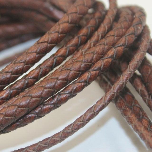 1 Meters Brown Handcrafted Round Braided Woven Genuine Leather Cords 3mm 4mm 5mm  DIY Bracelet Jewellery Making - Woodland Gatherer