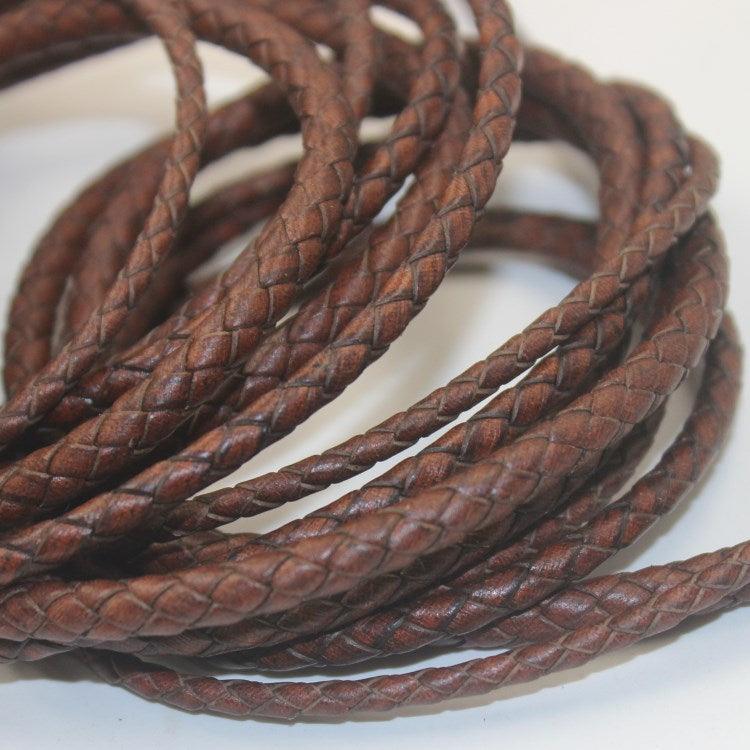 1 Meters Brown Handcrafted Round Braided Woven Genuine Leather Cords 3mm 4mm 5mm  DIY Bracelet Jewellery Making - Woodland Gatherer