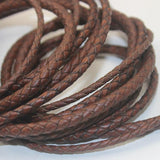 1 Meters Brown Handcrafted Round Braided Woven Genuine Leather Cords 3mm 4mm 5mm  DIY Bracelet Jewellery Making - Woodland Gatherer