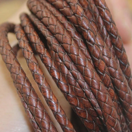 1 Meters Brown Handcrafted Round Braided Woven Genuine Leather Cords 3mm 4mm 5mm  DIY Bracelet Jewellery Making - Woodland Gatherer