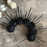 Rose Goddess Crown Spiked Halo Headband Met Gala Sunburst Headpiece