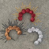Rose Goddess Crown Spiked Halo Headband Met Gala Sunburst Headpiece