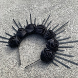 Rose Goddess Crown Spiked Halo Headband Met Gala Sunburst Headpiece