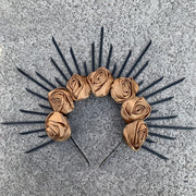 Rose Goddess Crown Spiked Halo Headband Met Gala Sunburst Headpiece
