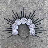 Rose Goddess Crown Spiked Halo Headband Met Gala Sunburst Headpiece