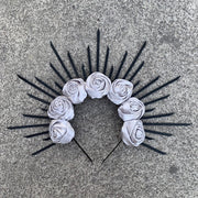 Rose Goddess Crown Spiked Halo Headband Met Gala Sunburst Headpiece