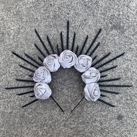 Rose Goddess Crown Spiked Halo Headband Met Gala Sunburst Headpiece