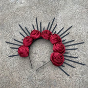 Rose Goddess Crown Spiked Halo Headband Met Gala Sunburst Headpiece