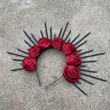 Rose Goddess Crown Spiked Halo Headband Met Gala Sunburst Headpiece